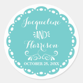 Papel Picado Envelope Seal Aqua Fiesta Bruiloft Ronde Sticker