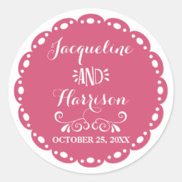 Papel Picado Envelope Seal Hot Pink Fiesta Bruilof Ronde Sticker