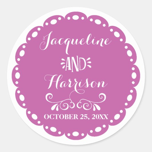 Papel Picado Envelope Seal Paarse Fiesta Bruiloft Ronde Sticker (Voorkant)