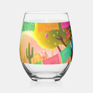 Papel Picado Feest  Wijnglas Zonder Voet