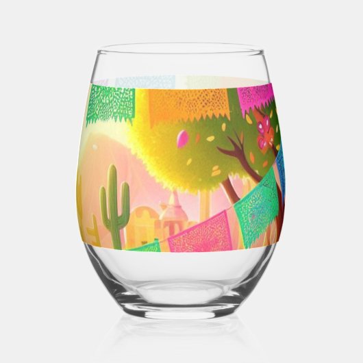 Papel Picado Feest Wijnglas Zonder Voet (Achterkant)