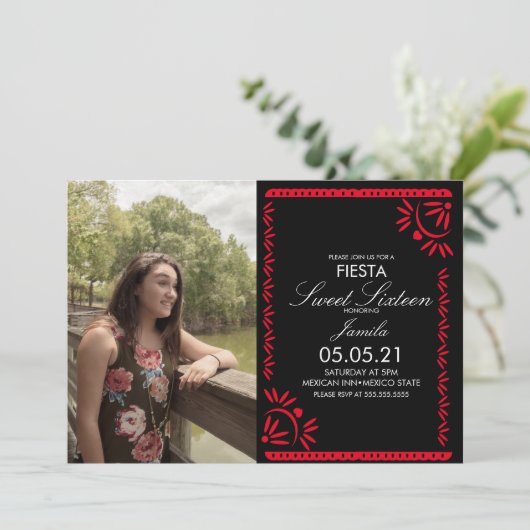 Papel Picado Fiesta Sweet 16 Mexicaanse foto Kaart (Staand voorkant)