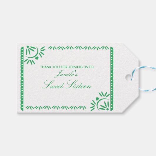 Papel Picado Fiesta Sweet 16 Mexicaanse kleur Cadeaulabel (Voorkant (Horizontaal))