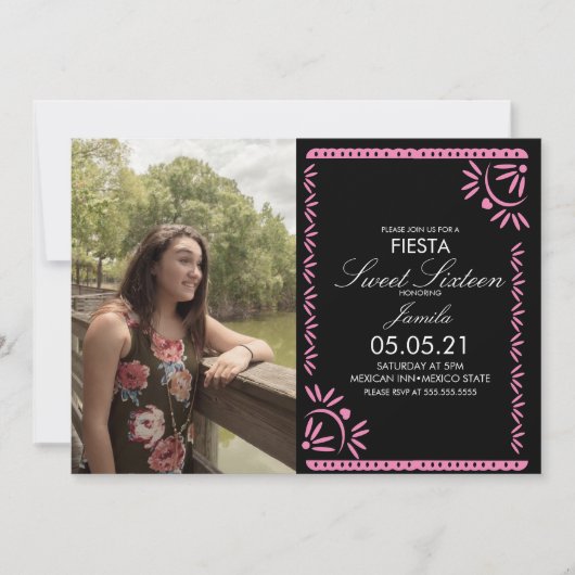 Papel Picado Fiesta Sweet 16 Mexicaanse roze foto Kaart (Voorkant)