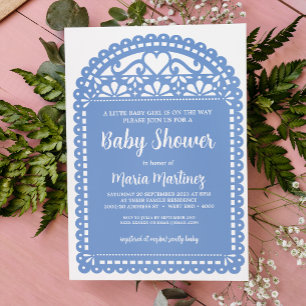 Papel Picado Geïnspireerd blauw Baby shower Kaart