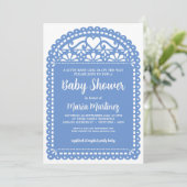 Papel Picado Geïnspireerd blauw Baby shower Kaart (Staand voorkant)