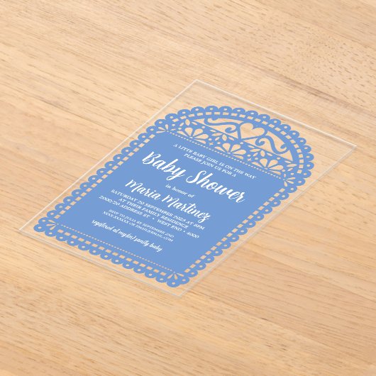 Papel Picado Geïnspireerd Roze Baby shower Acryl Uitnodigingen (Laagn)