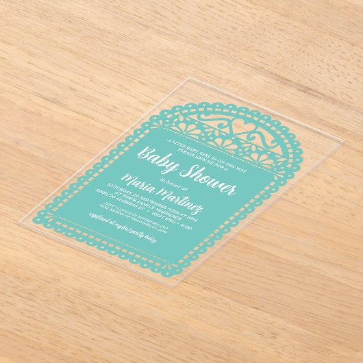 Papel Picado Geïnspireerd Roze Baby shower Acryl Uitnodigingen (Laagn)