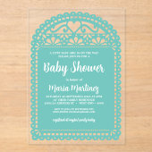 Papel Picado Geïnspireerd Roze Baby shower Acryl Uitnodigingen (Voorkant)