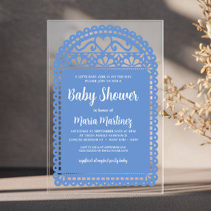 Papel Picado Geïnspireerd Roze Baby shower Acryl Uitnodigingen