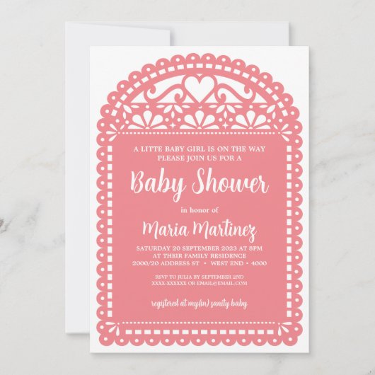 Papel Picado Geïnspireerd roze Baby shower Kaart (Voorkant)