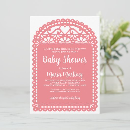 Papel Picado Geïnspireerd roze Baby shower Kaart (Staand voorkant)