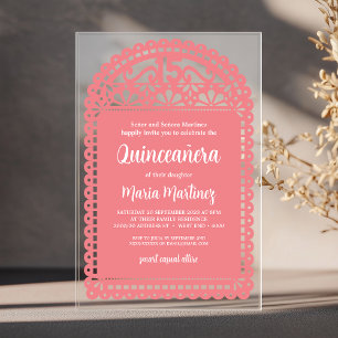 Papel Picado geïnspireerd roze Quinceanera Birthda Acryl Uitnodigingen