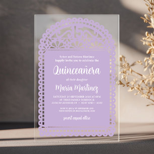 Papel Picado geïnspireerd roze Quinceanera Birthda Acryl Uitnodigingen