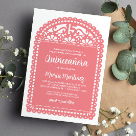 Papel Picado geïnspireerd roze Quinceanera Birthda Kaart