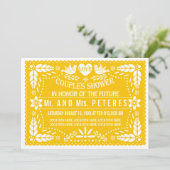 Papel picado gele trouwparen douchen kaart (Staand voorkant)