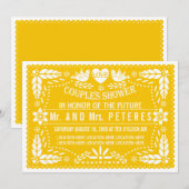 Papel picado gele trouwparen douchen kaart (Voorkant / Achterkant)