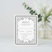 Papel Picado Gray | RSVP-kaart voor weduwenantwoor RSVP Kaartje (Staand voorkant)