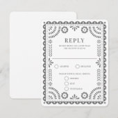 Papel Picado Gray | RSVP-kaart voor weduwenantwoor RSVP Kaartje (Voorkant / Achterkant)