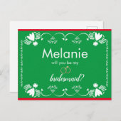 Papel Picado Green Bridesmaid Voorstel Kaart (Voorkant / Achterkant)