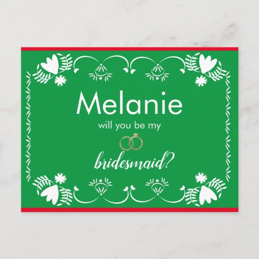 Papel Picado Green Bridesmaid Voorstel Kaart (Voorkant)