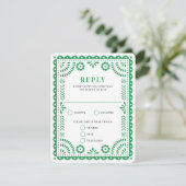 Papel Picado Green | RSVP-kaart voor weduwenantwoo RSVP Kaartje (Staand voorkant)
