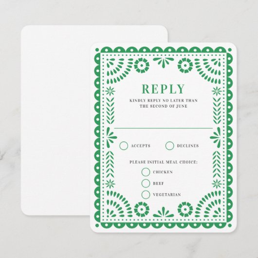 Papel Picado Green | RSVP-kaart voor weduwenantwoo RSVP Kaartje (Voorkant / Achterkant)