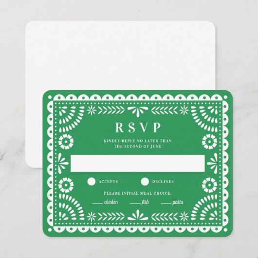 Papel Picado Green | RSVP-kaart voor weduwenantwoo RSVP Kaartje (Voorkant / Achterkant)