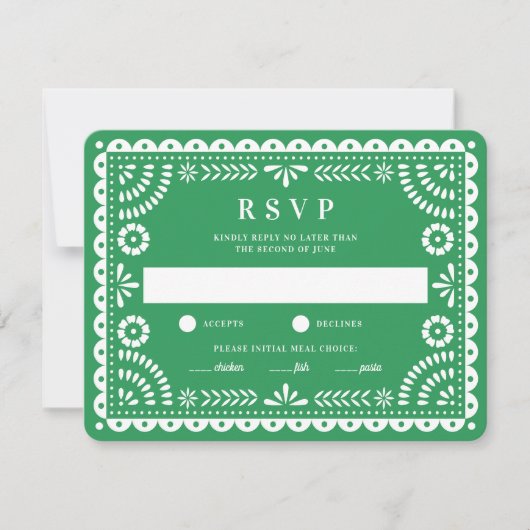 Papel Picado Green | RSVP-kaart voor weduwenantwoo RSVP Kaartje (Voorkant)