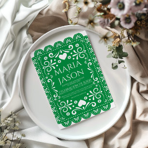 Papel Picado Groen Witte Volkskunst Spaanse Bruilo Kaart