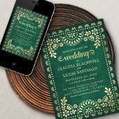 Papel Picado Groene Huwelijksuitnodiging Kaart