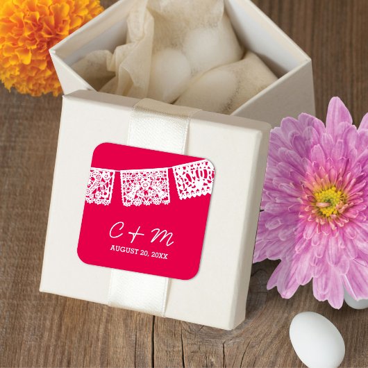 Papel Picado Hot Pink | Bruiloft gunst Sticker