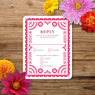 Papel Picado Hot Pink RSVP-kaart voor weduwenant RSVP Kaartje