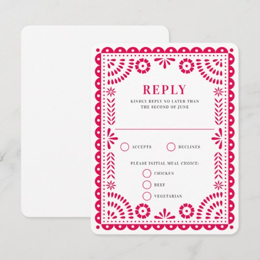Papel Picado Hot Pink | RSVP-kaart voor weduwenant RSVP Kaartje (Voorkant / Achterkant)