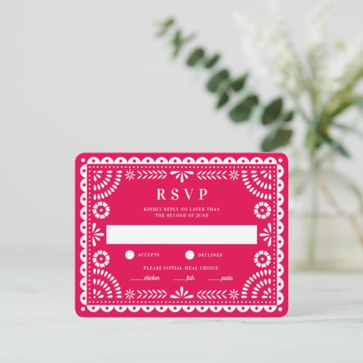 Papel Picado Hot Pink | RSVP-kaart voor weduwenant RSVP Kaartje (Staand voorkant)
