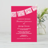 Papel Picado Hot Pink | Uitnodiging tot weddenscha (Staand voorkant)