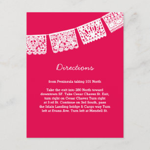 Papel Picado Hot Pink Wedding Directions Kaart