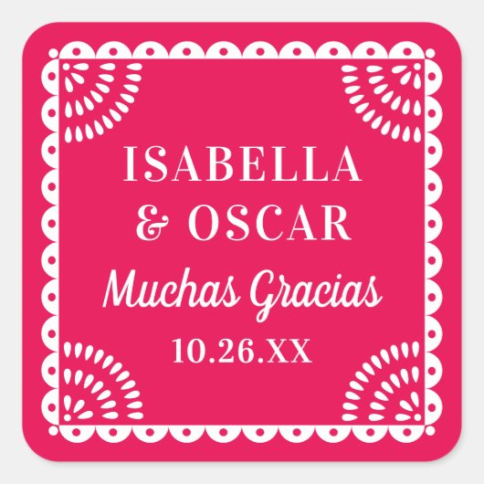 Papel Picado Hot Pink Wedding Favoriet Sticker (Voorkant)