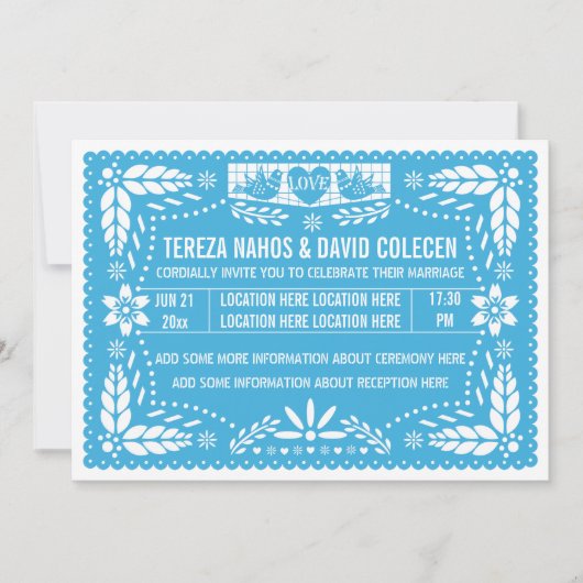 Papel picado houdt van blauwe bruiloft kaart (Voorkant)