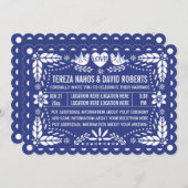Papel picado houdt van donkerblauwe fista bruiloft kaart (Voorkant / Achterkant)