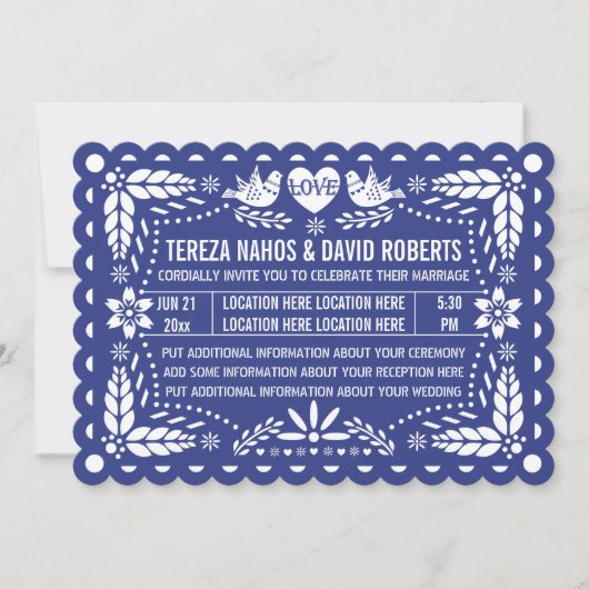 Papel picado houdt van donkerblauwe fista bruiloft kaart (Voorkant)