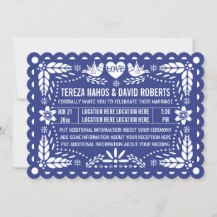 Papel picado houdt van donkerblauwe fista bruiloft kaart