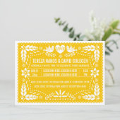 Papel picado houdt van geel huwelijk kaart (Staand voorkant)