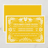 Papel picado houdt van geel huwelijk kaart (Voorkant / Achterkant)