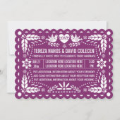 Papel picado houdt van paarse fiesta bruiloft kaart (Voorkant)