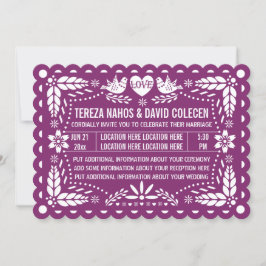 Papel picado houdt van paarse fiesta bruiloft kaart