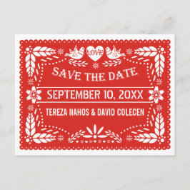 Papel picado houdt van rode bruiloft Save the Date Aankondigingskaart