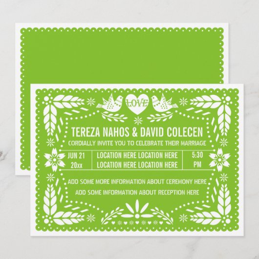 Papel picado houdt van vogels die een groene bruin kaart (Voorkant / Achterkant)