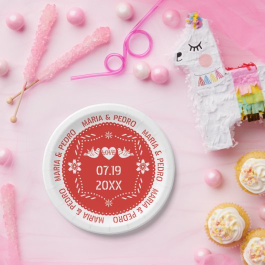 Papel picado houdt van vogels met een rode Mexicaa Papieren Bordje (Feest)