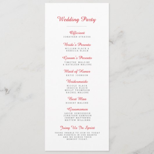 Papel Picado huwelijksprogramma - rood Programmakaart (Achterkant)